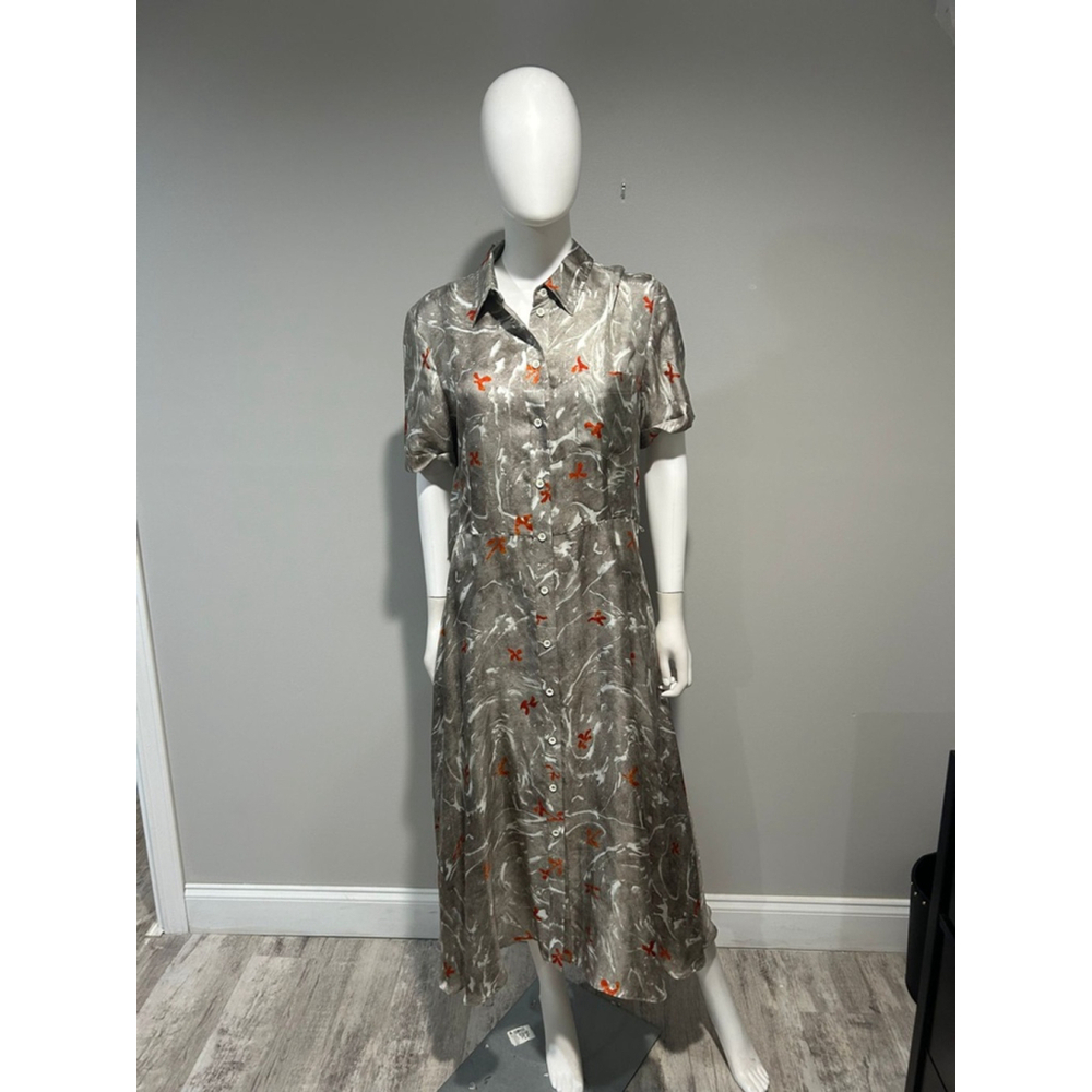 Altuzarra Kierra Gray and Orange Printed Midi Dress Size 10 (42) *** no belt - Picture 6 of 13